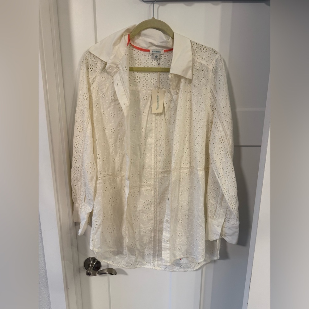 White Eyelet Button-Up Shirt Sundance size large